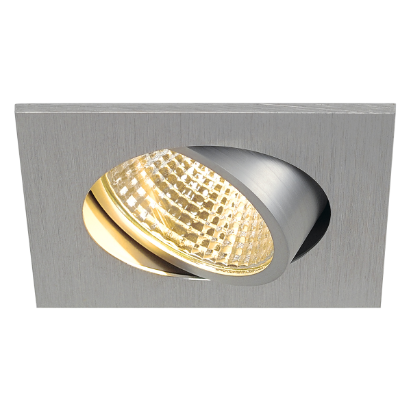 New tria 68, encastré de plafond intérieur, simple, carré, alu brossé, led, 5,3w, 2700k, clips ressorts