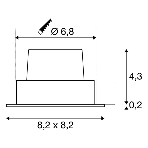 New tria 68, encastré de plafond intérieur, simple, carré, alu brossé, led, 11w, 2700k, clips ressorts, variable triac