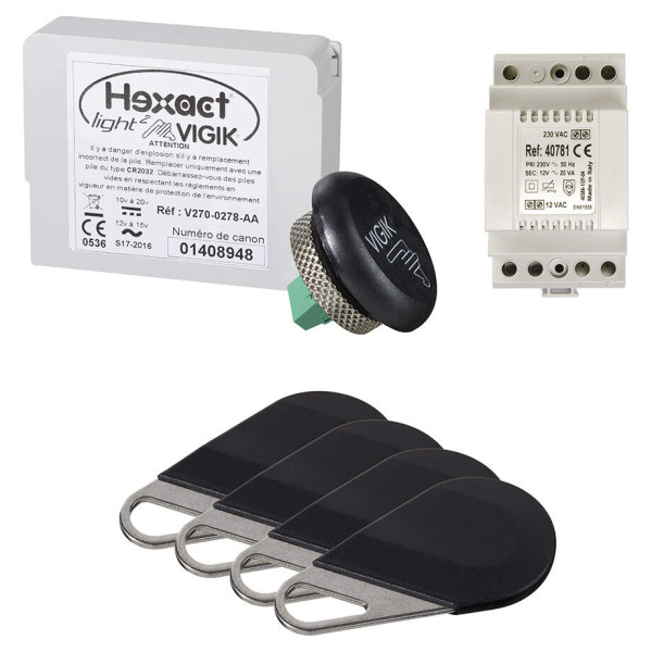 Pack avec 1 centrale helight2 et de 4 badges hecv2n programmés avec alimentation 40781