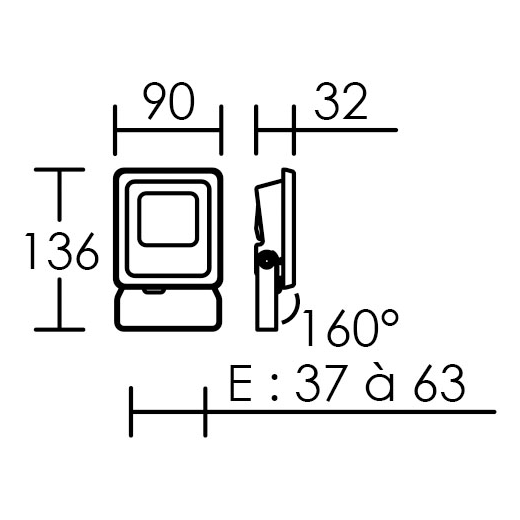 Twister 3 - proj. ext. ip65 ik08, noir, 90° led intégré 12w 3000k 1450lm