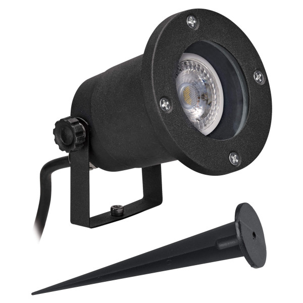 Aster - projecteur extérieur ip65 ik07 gu10, basculant, noir, avec lampe led 6w 4000k 500lm inclus