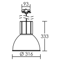 Lexa - suspension p/rail 3 all., noir/transp., led intég. 40w 80° 4000k 4000lm