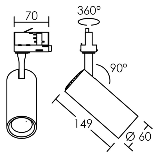 Tek 20 - proj. rail 3 all.023, blanc, angle 36°, led intég. 20w 3000k 1900lm