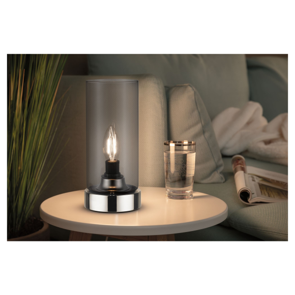 Lampe à poser pinja max,1x20w e14 chr/verre fumé br 230v métal/verre