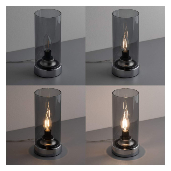 Lampe à poser pinja max,1x20w e14 chr/verre fumé br 230v métal/verre