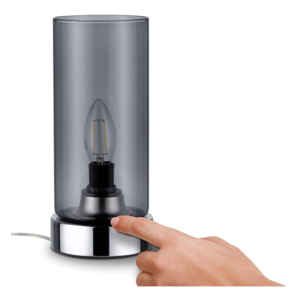 Lampe à poser pinja max,1x20w e14 chr/verre fumé br 230v métal/verre