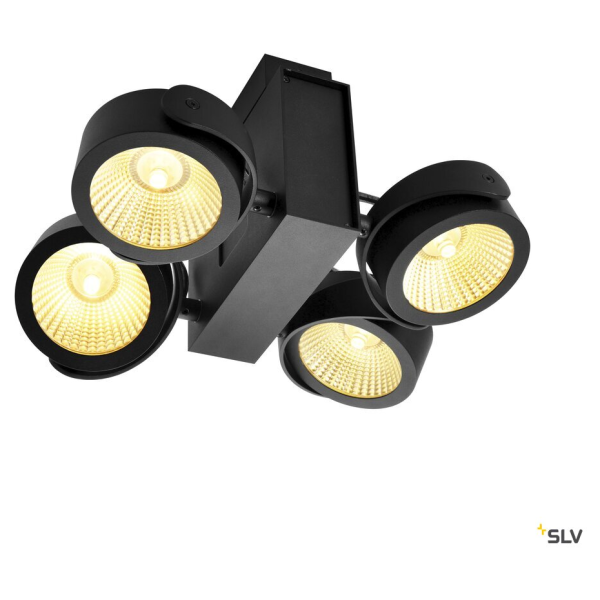 Tec kalu, plafonnier intérieur, quad, angle 24°, noir, led, 60w, 3000k, variable triac