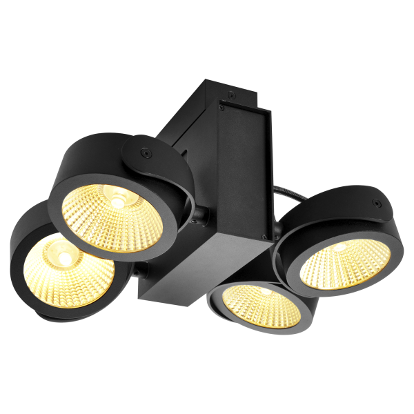 Tec kalu, plafonnier intérieur, quad, angle 24°, noir, led, 60w, 3000k, variable triac