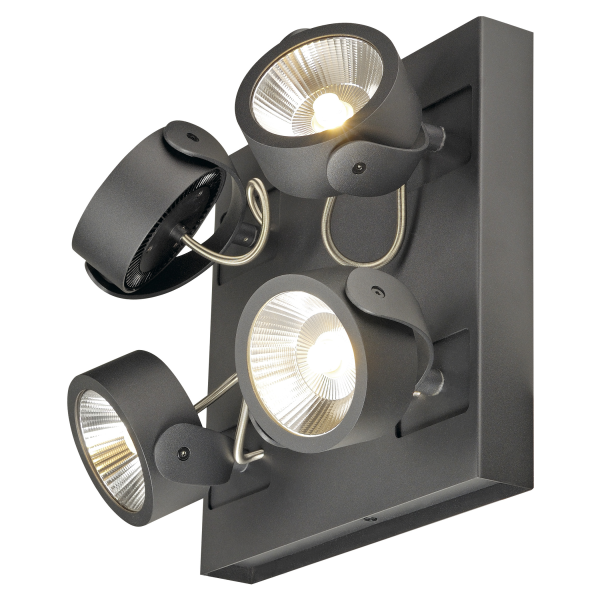 SLV by Declic KALU LED 4 applique/plafonnier, carré, noir, LED 60W, 3000K, 60°