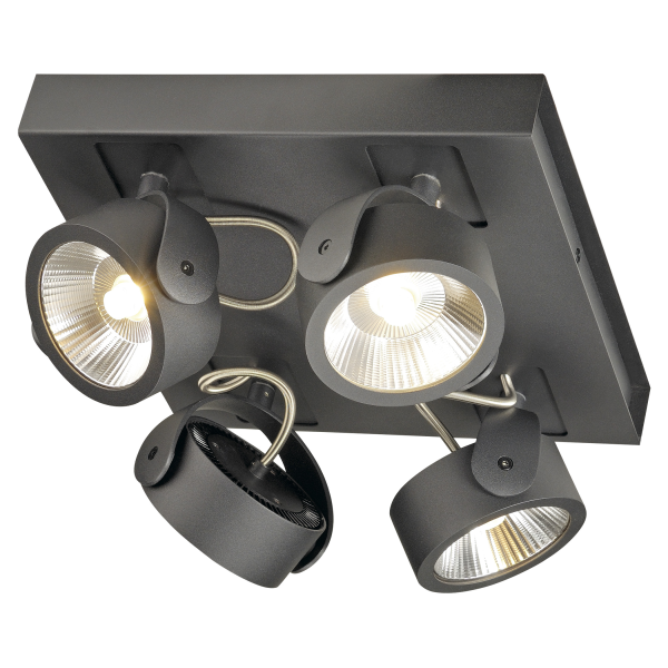 SLV by Declic KALU LED 4 applique/plafonnier, carré, noir, LED 60W, 3000K, 60°