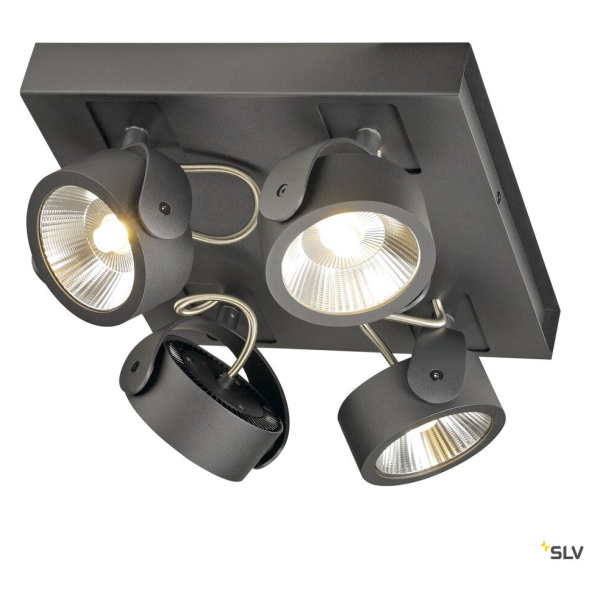 SLV by Declic KALU LED 4 applique/plafonnier, carré, noir, LED 60W, 3000K, 60°