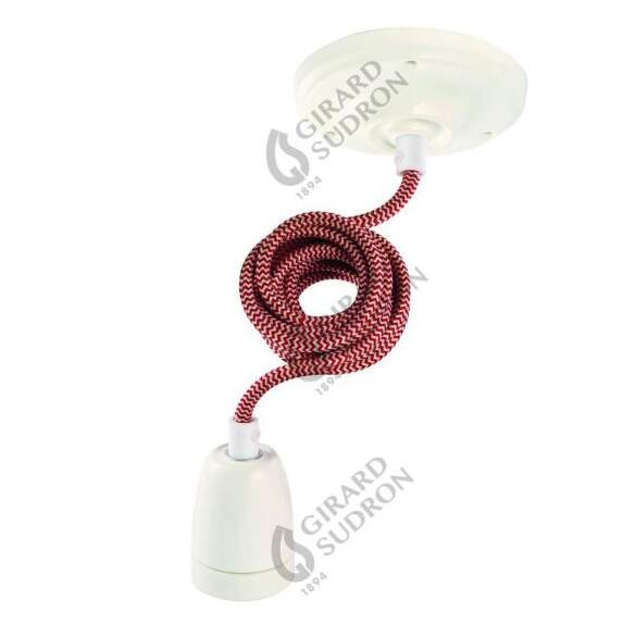 Girard sudron suspension céramique blanche +  2m câble tressé blanc/rouge