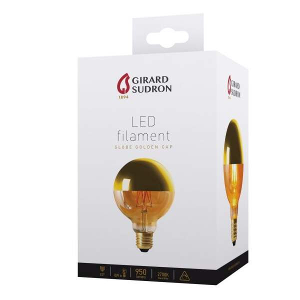 Girard sudron globe d95 filament led "calotte dorée" 8w e27 2700k 950lm dim.