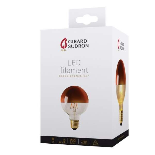 Girard sudron globe d95 filament led "calotte bronze" 8w e27 2700k 950lm dim.