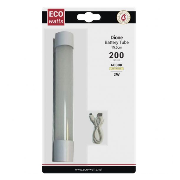 Girard sudron dione - ecowatts - batterie tube led 155x33.5x39 2w 6000k 200-100-20lm 120° argent dim