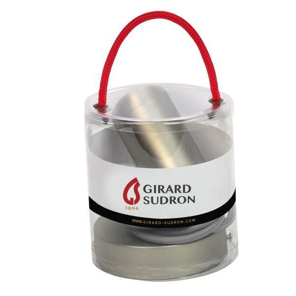 Girard sudron monture et douille cylindre filetée e27 acier gris clair métallisé, câble 2m textile gris