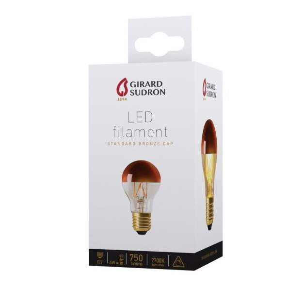 Girard sudron standard a60 filament led "calotte bronze" 6w e27 2700k 750lm dim.