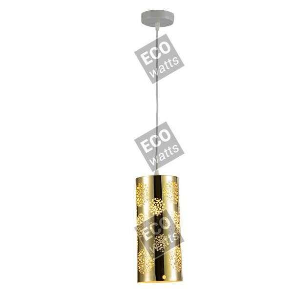 Suspension e27 abat-jour métal doré extérieur/ blanc intérieur cable pvc l.100cm