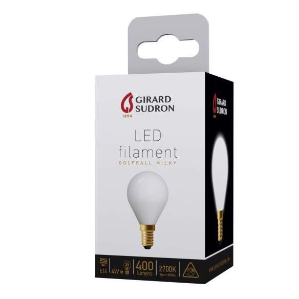 Girard sudron opale filament led g45 e14 5w  : larry : 4w 400lm opale( milky color), follow erp figures