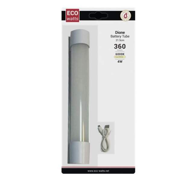 Girard sudron dione - ecowatts - batterie tube led 215x33.5x39 4w 6000k 360-180-36lm 120° argent dim