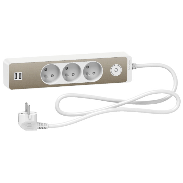 Odace - rallonge multiprises 3 prises 2p+t- blanche/bronze - 2usb - 1,5m