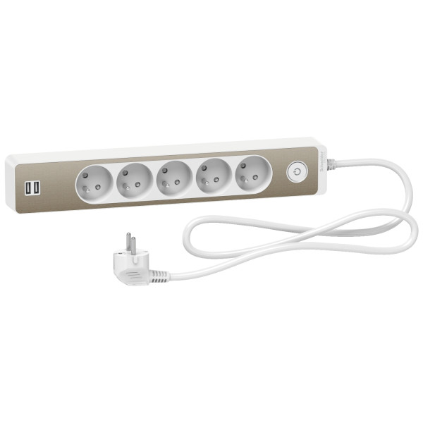 Odace - rallonge multiprises 5 prises 2p+t - blanche/bronze - 2usb - 1,5m