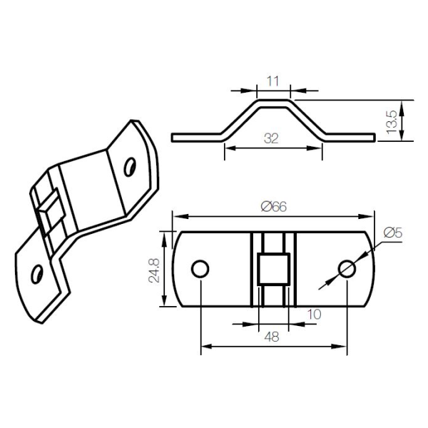 Oméga trous Ø5mm entraxe 48mm logement q10