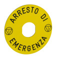Harmony étiquette circulaire Ø90mm jaune - logo EN13850 - ARRESTO EMERGENZA