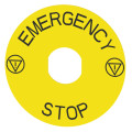 Harmony étiquette circulaire Ø90mm jaune - logo EN13850 - EMERGENCY STOP