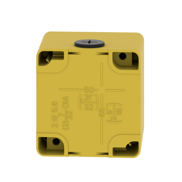 Boite métal vide jaune pour arrêts d'urgence m20 1 trou 22mm 80x80x77 ul culus