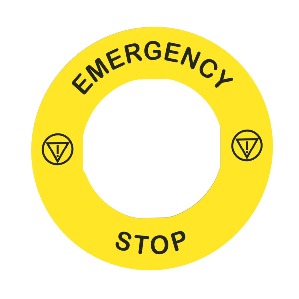 Etiquette Circulaire Harmony Schneider Jaune – Ø 60 mm – Logo EN13850 EMERGENCY STOP