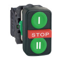 Harmony bt-pous Ø22 - triple touche, ressort de rappel - vert+vert+rouge - IP66