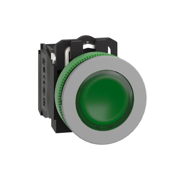 Harmony xb5 - bouton poussoir lum - Ø22 - col flush grise - vert - 1o+1f - 24v