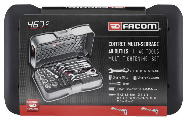 Coffret multi-serrage à cliquet ultra compact métrique