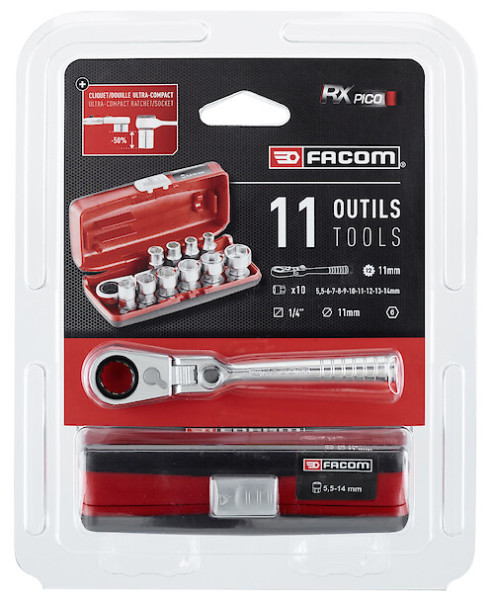 Coffret de douilles 1/4" hexagonales avec cliquet flex 180° -  rxpicopb