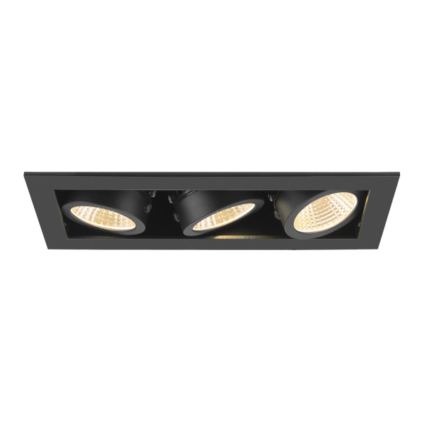 Kadux, encastré de plafond, triple, 3000 k, 38°, ip 20, carré, noir