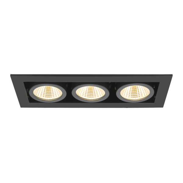 Kadux, encastré de plafond, triple, 3000 k, 38°, ip 20, carré, noir