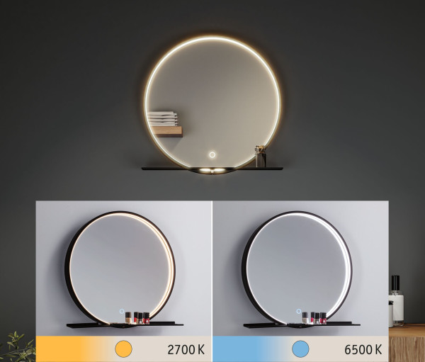 Miroir miro rond ip44 tunw led 10,5w 500mm noir 230v metal/ac