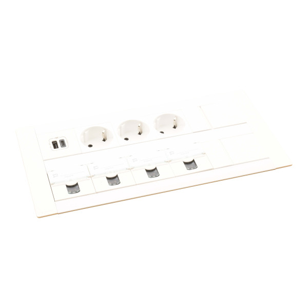 Prise multilink vert. mur 3x2p+t schuko, usb a+c, 4rj45 - cord 2m - blanc