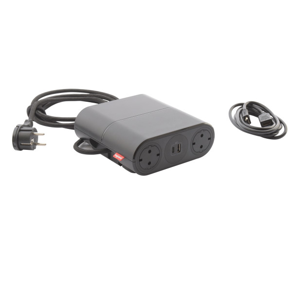 Prise link'on 4x2p+t schk + 2 usb a+c - cord 0,5m wieland & cord 2m hdmi - noir