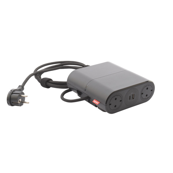 Prise link'on incara 4x2p+t schk + 2 usb a+c - cord 0,5m wieland  - noir