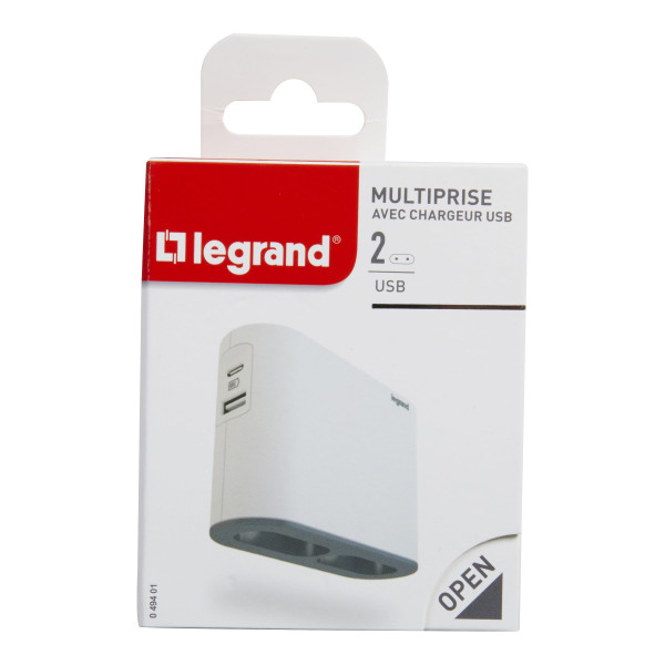 Legrand - Fiche multiprise extra-plate 6A avec 2 prises 2P + USB Type-A + Type-C et support smartphone - blanc et gris foncé