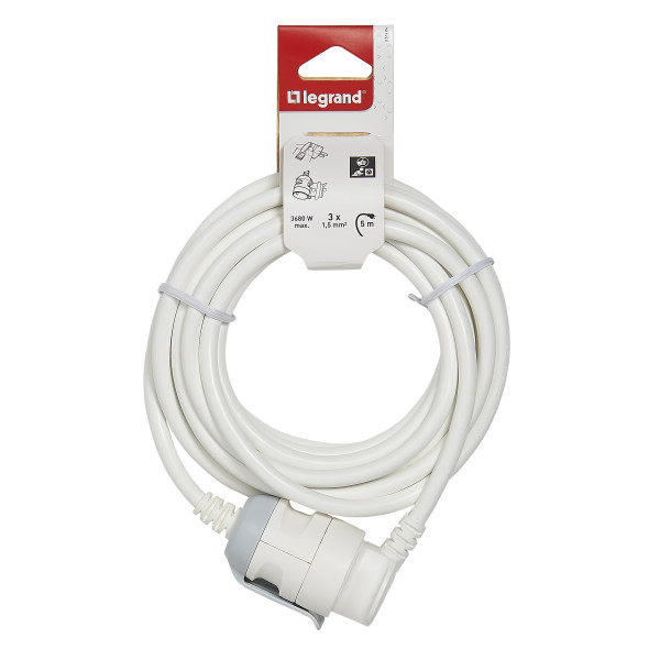 Rallonge domestique - 2P+T - 16 A - système accrochage et suspension - 5m -blanc