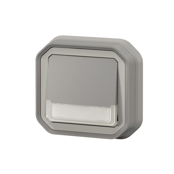 Poussoir no-nf lumineux porte-étiquette plexo complet encastré et griffes - gris