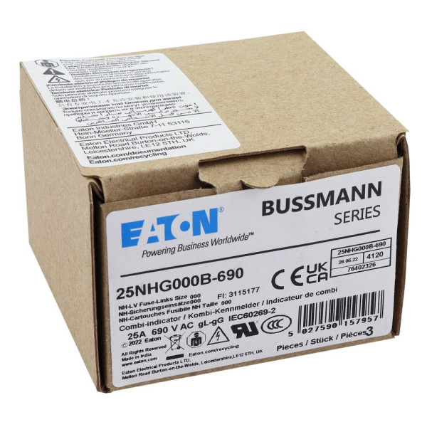 Nh fuse 25amp 690v gg size 000 