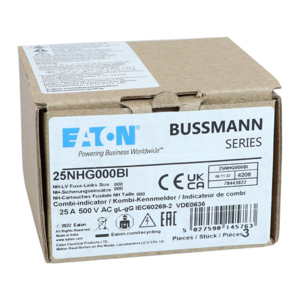 Nh fuse 25a 500v gl/gg size 000 