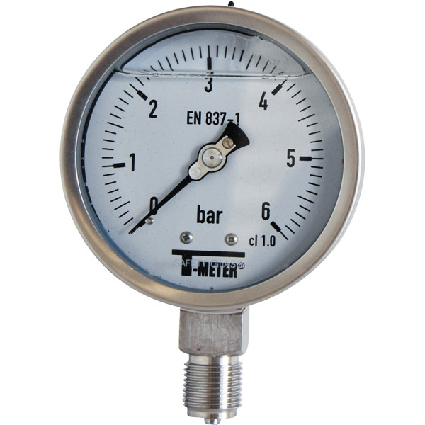 Manomètre tout inox-a bain-ø100-radial-raccord 1/2 bsp 0-2,5 bars 