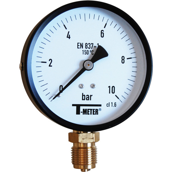 Manomètre à boitier acier-sec-ø100-radial-raccord 1/2 bsp 0-2,5 bars