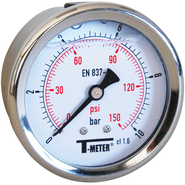 Manomètre boitier inox à bain-ø63-axial-raccord 1/4 bsp 0-6 bars psi -0/87