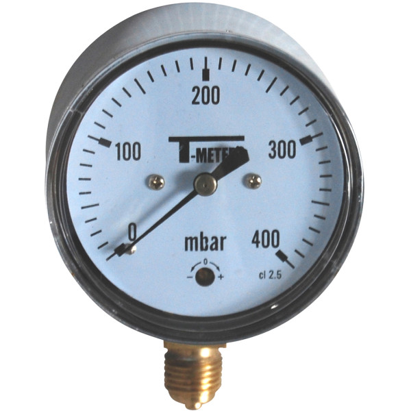 Manomètre à boitier inox pour gaz-sec-ø63-radial-raccord 1/4 bsp 0-100 mbars